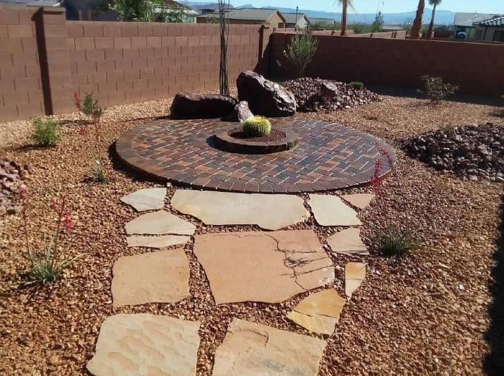 Backyard landscaping with rock features