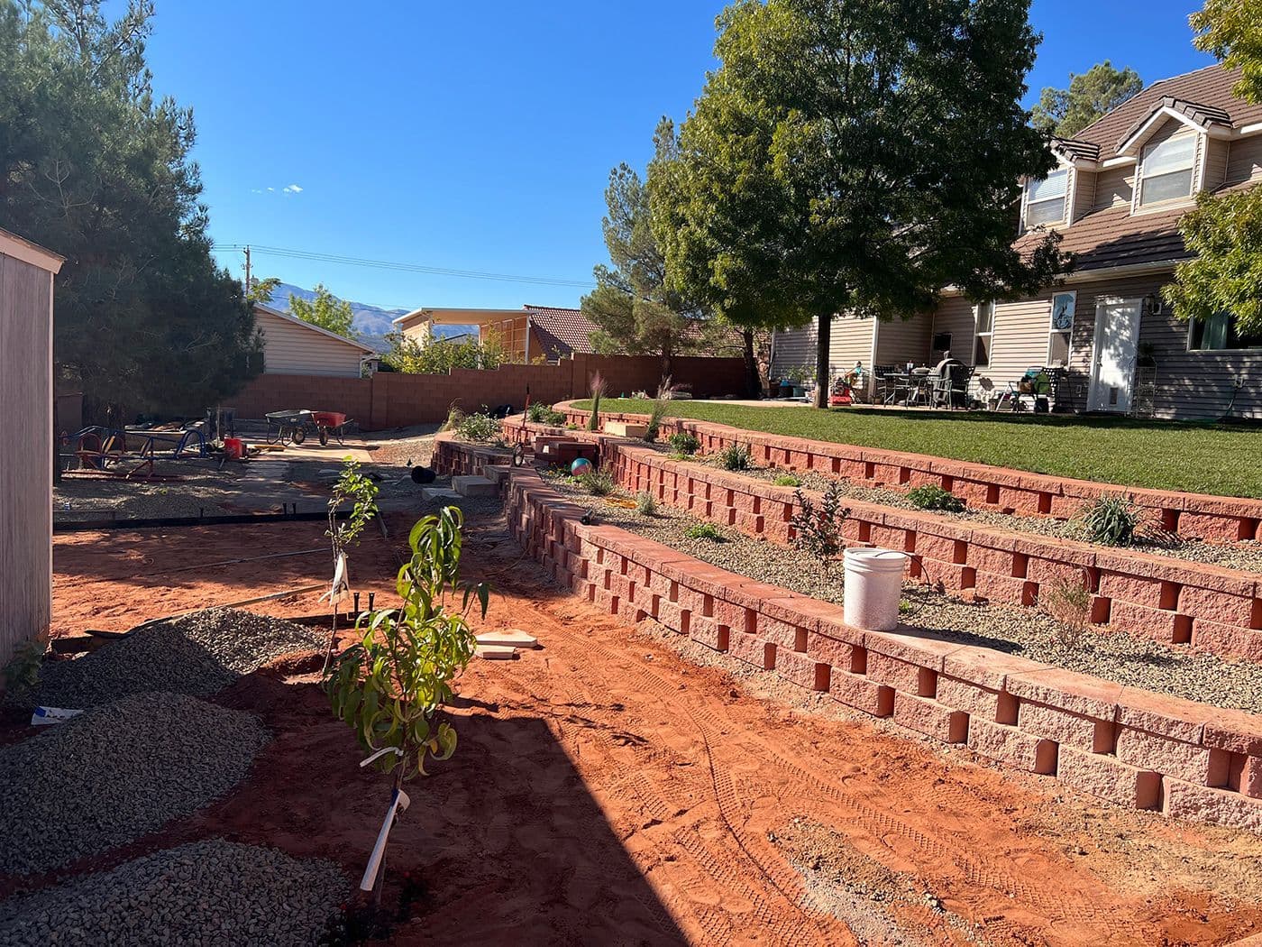 Rock landscaping retaining wall