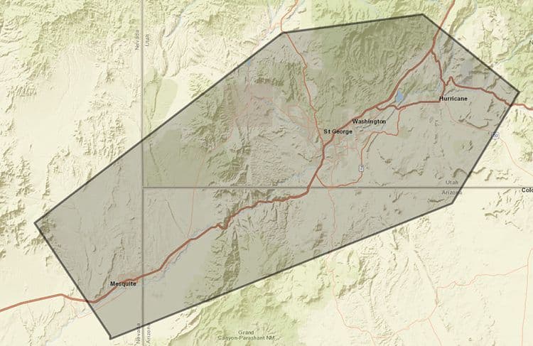 Service area map showing Southern Utah and Mesquite Nevada coverage